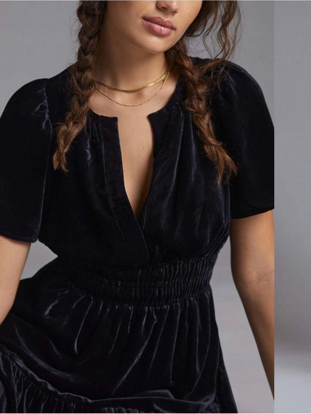 Anthropologie Somerset Black Velvet Short Sleeve Smocked Dress Size 2X